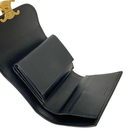 Celine Trifold Wallet Small Flap Wallet Triomphe 10d783dpv.38no Black - Picture 3 of 9